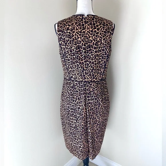 J Crew Leopard Print Sheath Dress in Bi Stretch Cotton Size 12